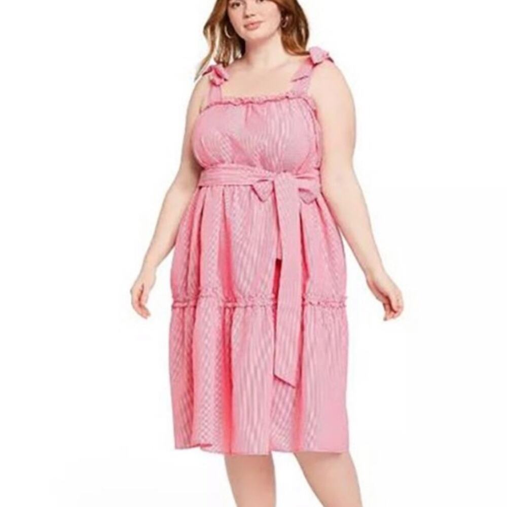 Lisa Marie Fernandez Target NWOT Seersucker Tie Waist Dress Size 3X Red White